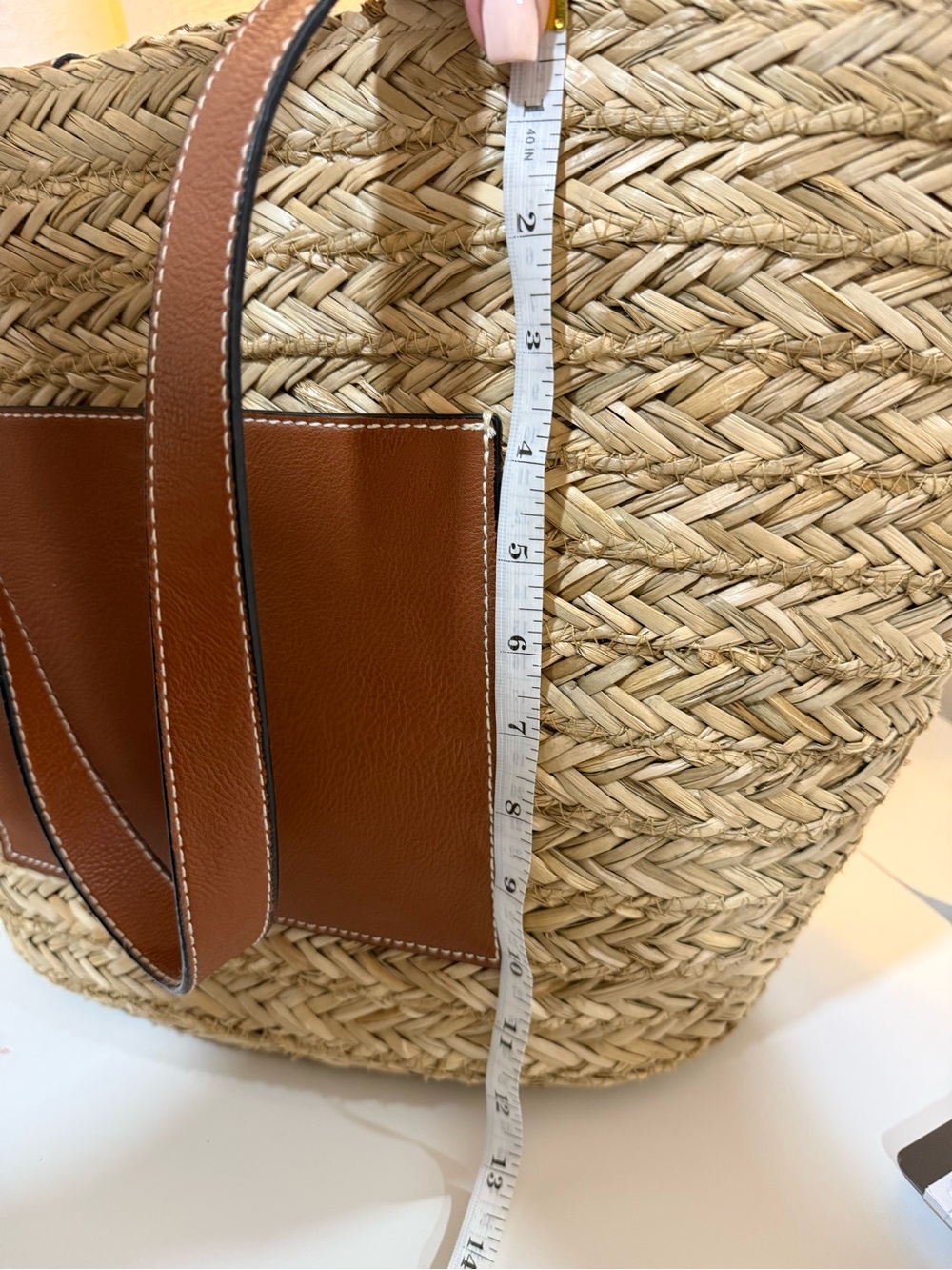 Universal Thread Natural Straw Tote with Brown Leather Pocket and Straps - Picture 5 of 7